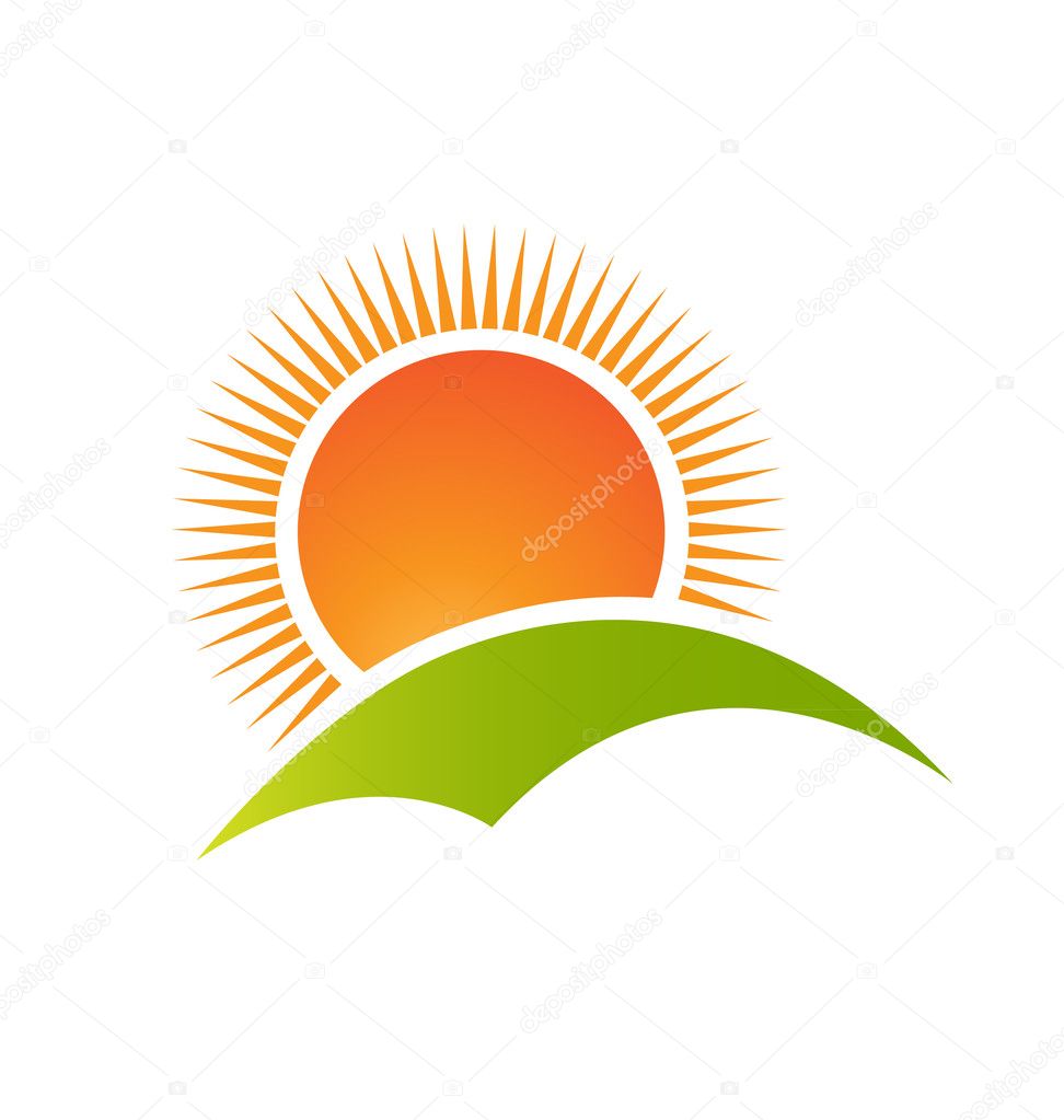 Sun and hill mountain logo vector