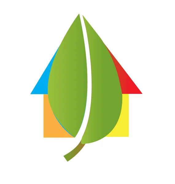 Вектор логотипу будинку та листя — стоковий вектор