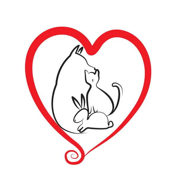Mascotas y logotipo del corazón — Vector de stock