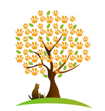 kedi, köpek ve ayak izi ağaç logosu