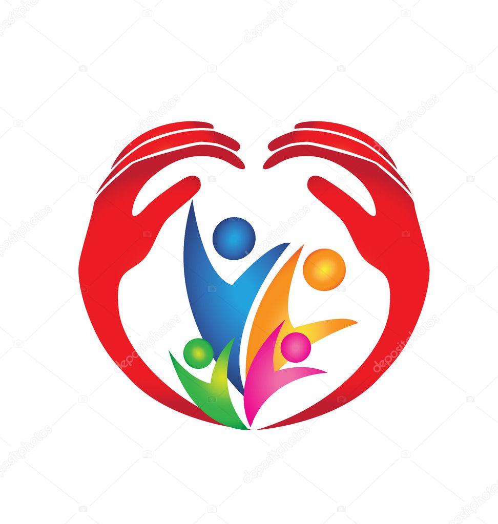 Family protected by hands in heart shape logo