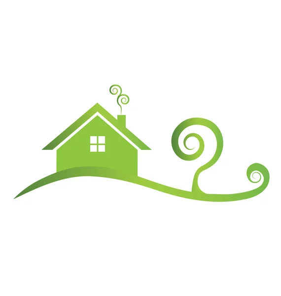 Groen huis met swirly boom logo — Stockvector