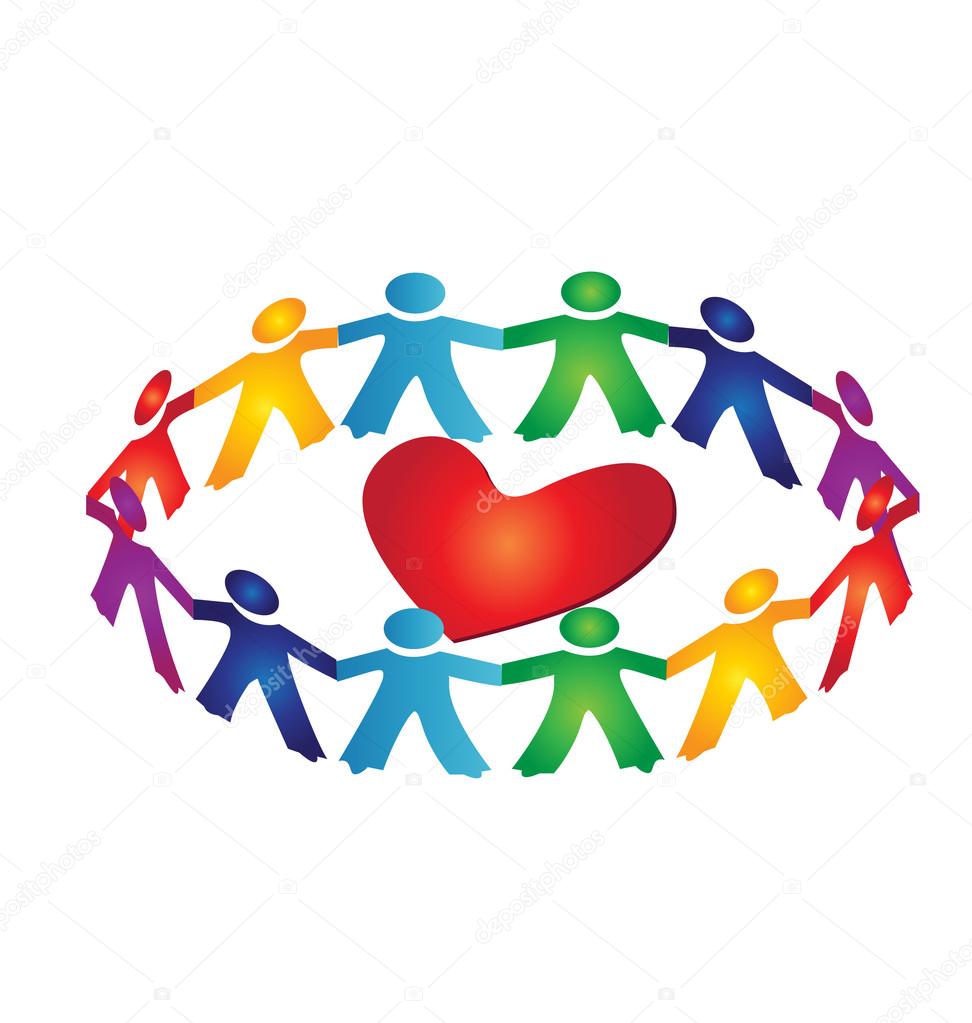 Teamwork around a heart logo vector