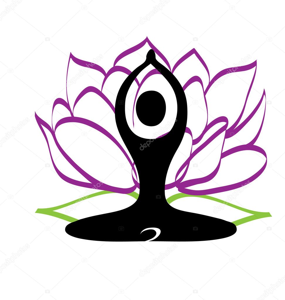 Yoga figure and lotus flower logo vector