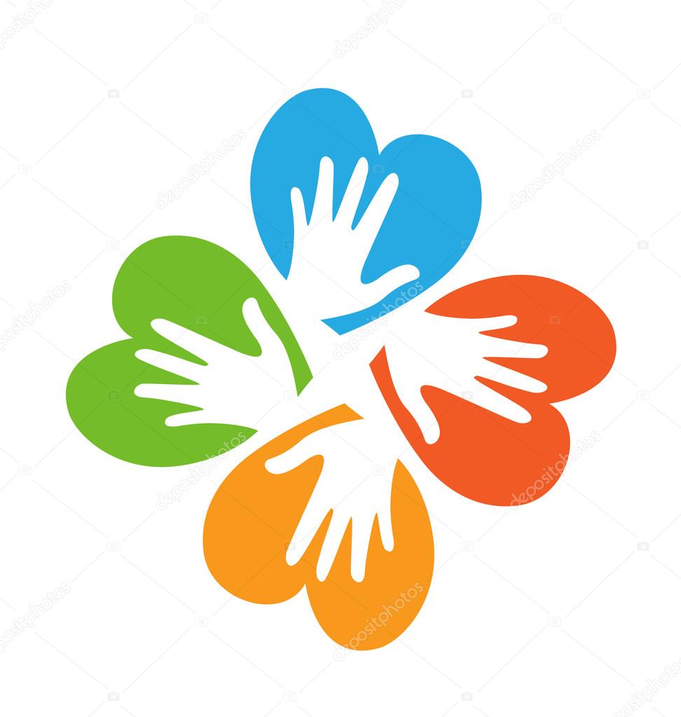 Colored hearts with hands logo vector