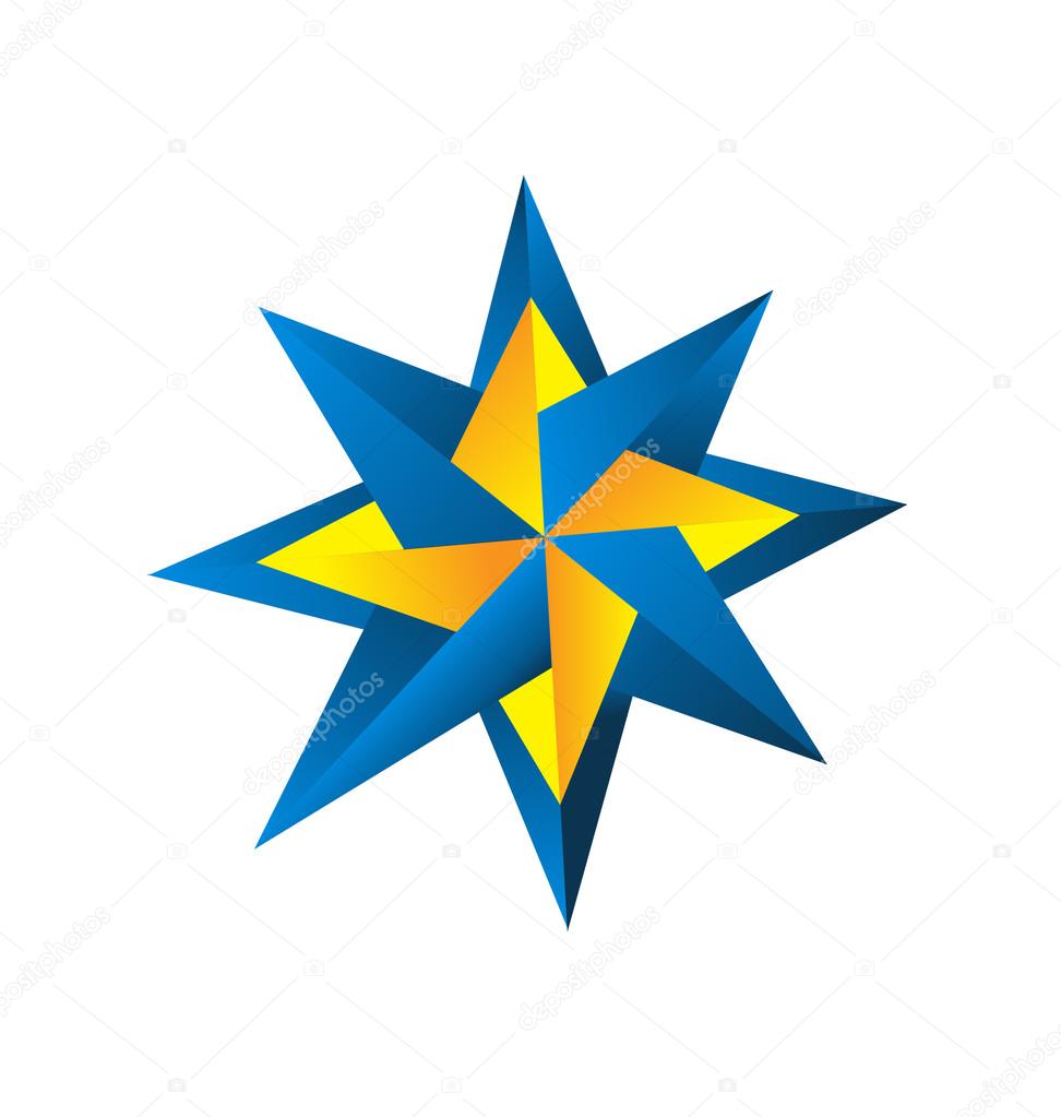 Compass rose in blue and orange logo vector