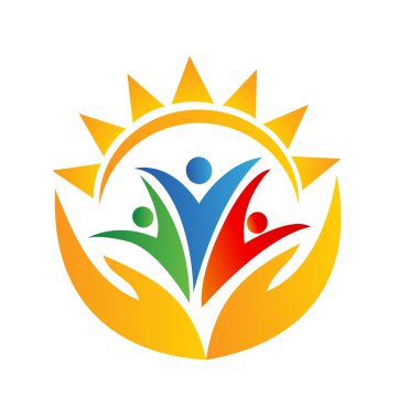 ekip çalışması eller ve güneş logosu