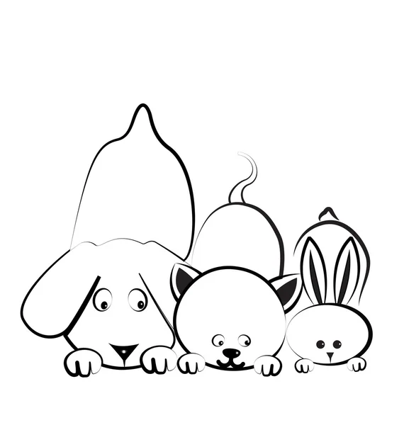 Cão gato e coelho silhuetas logotipo —  Vetores de Stock