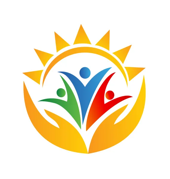 Командна робота руки та логотип сонця Ліцензійні Стокові Ілюстрації