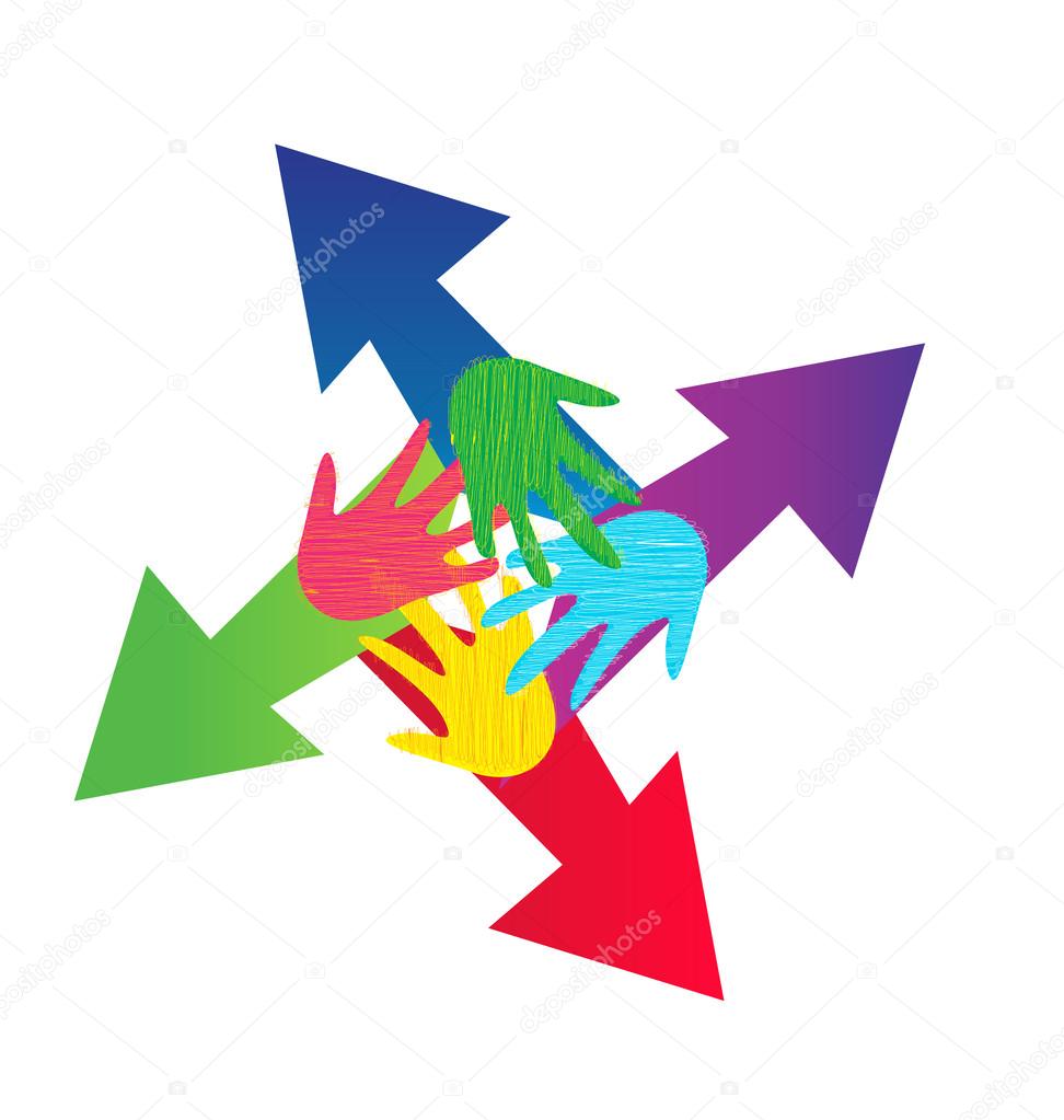 Arrows and painted hands logo vector