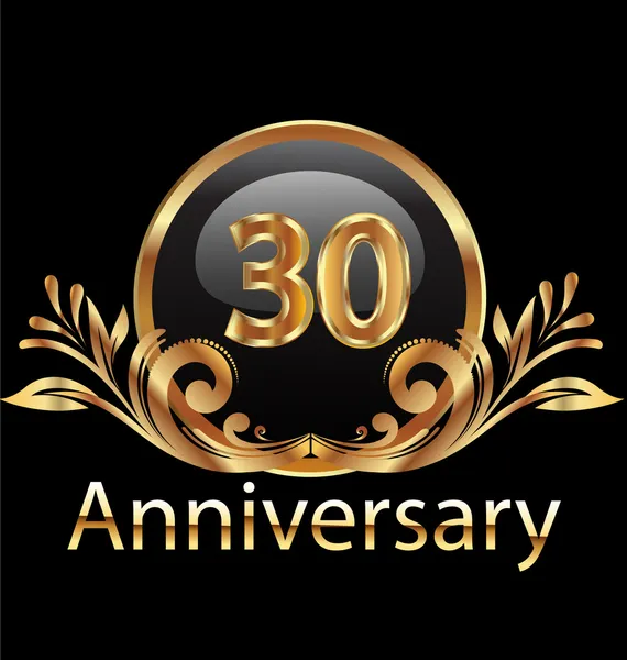 30 años cumpleaños aniversario en oro — Vector de stock