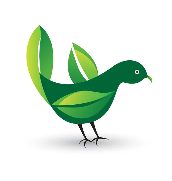 Oiseau avec des feuilles comme logo d'ailes — Image vectorielle
