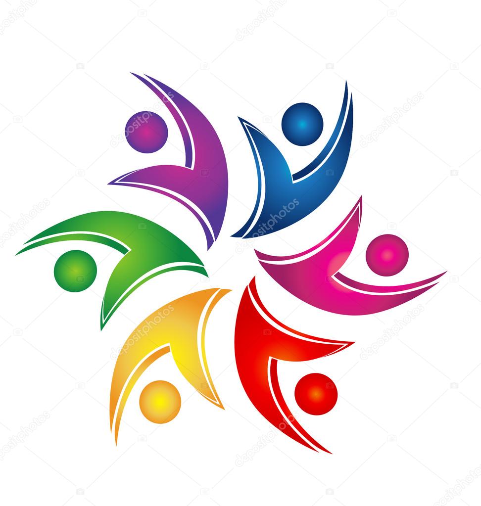 Swooshes figures help teamwork logo vector