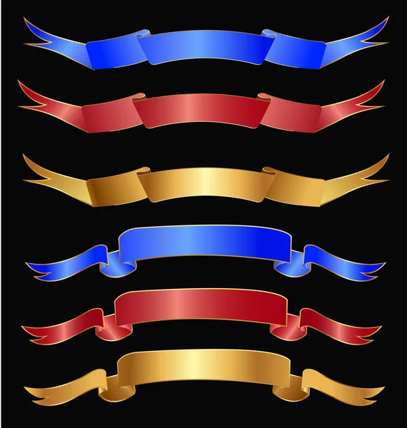 Ensemble de rubans en or, rouge et bleu — Image vectorielle