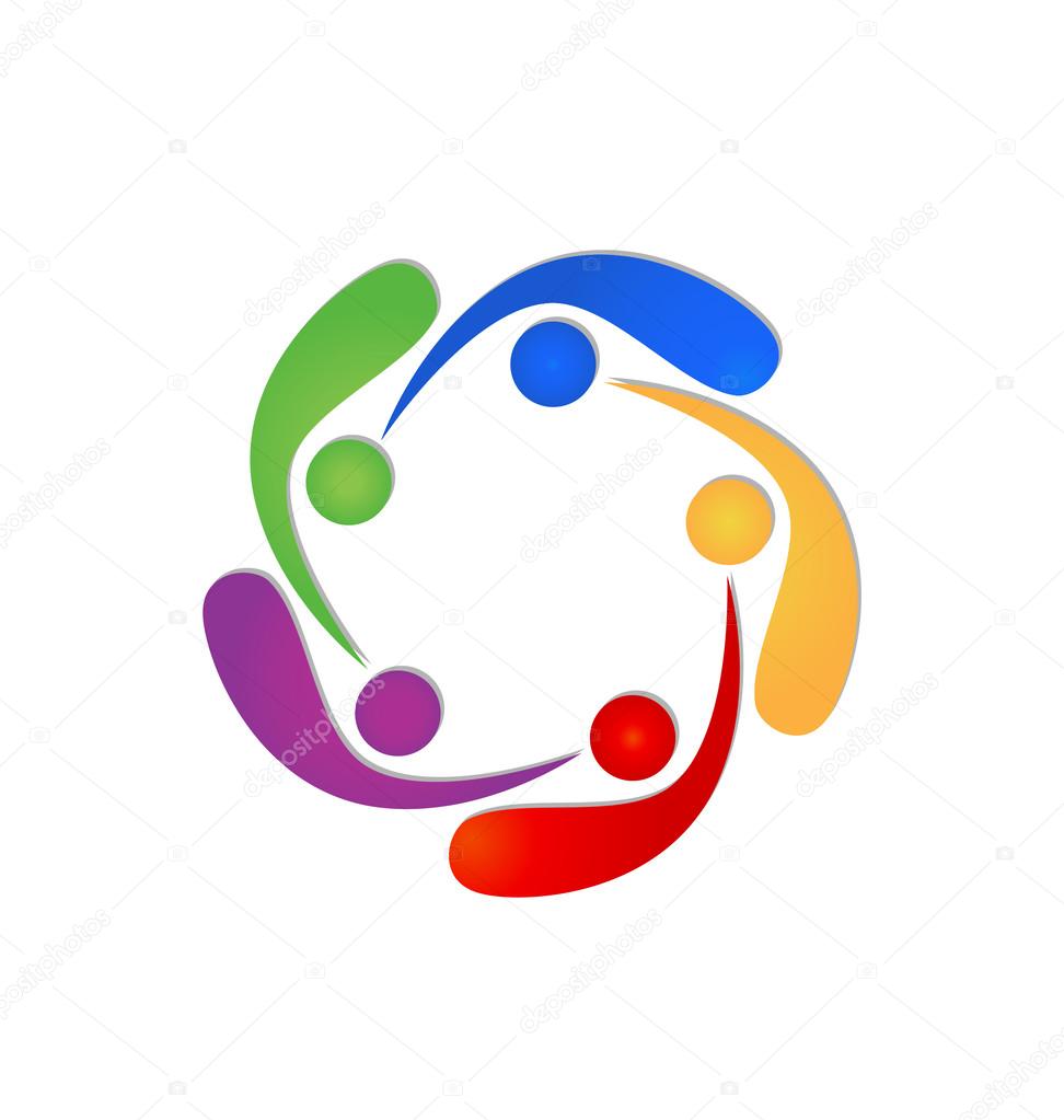 Teamwork in a hug logo vector in vivid colors