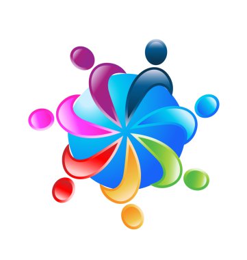 ekip çalışması 7 kişi etrafında dünya logo vektör