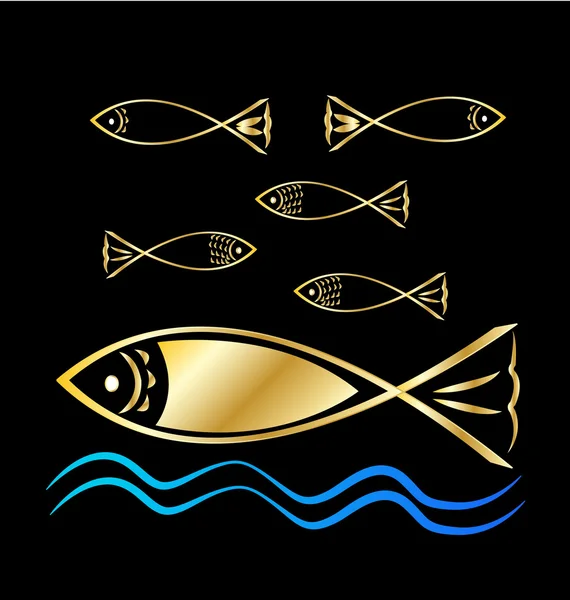 Guld fisk grupp och vågor bakgrund vektor — Stock vektor