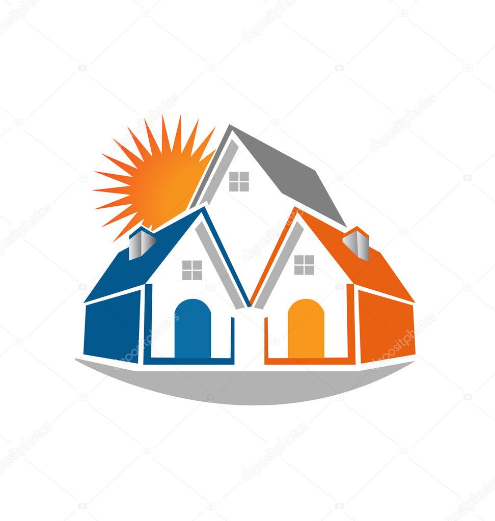 Real estate houses and sun logo vector