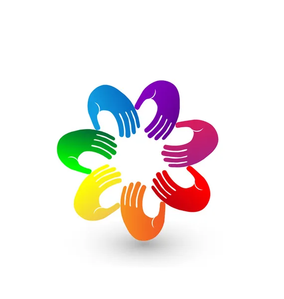 Mãos coloridas equipe logotipo ilustração vetor app — Vetor de Stock