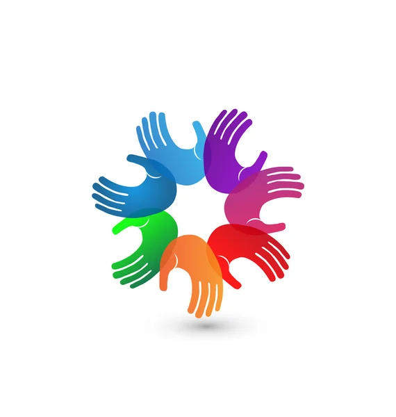 Colorful hands teamwork logo illustration — Stock Vector