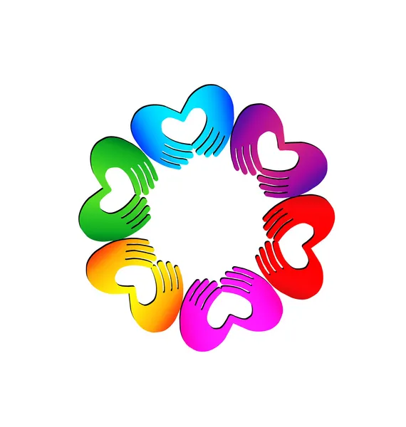 Teamwerk handen doen een hart-logo — Stockvector