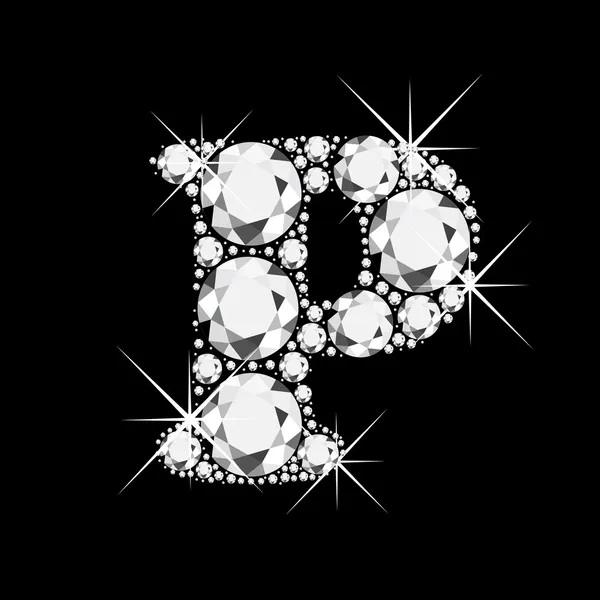 Letter p met diamanten blingbling — Stockvector