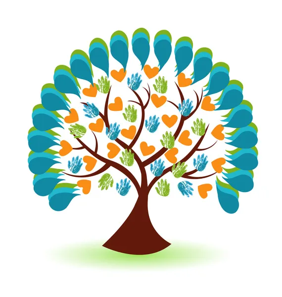 Árbol manos y corazón icono de negocio vector — Archivo Imágenes Vectoriales