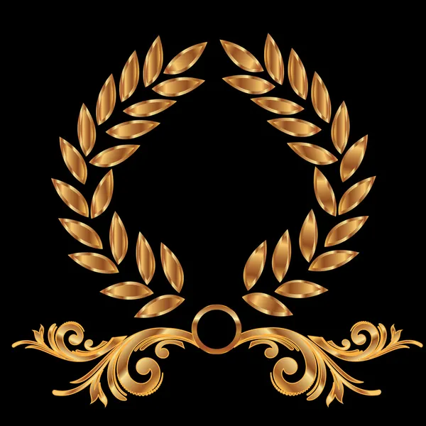 Oro laurel corona decoración logo vector — Vector de stock