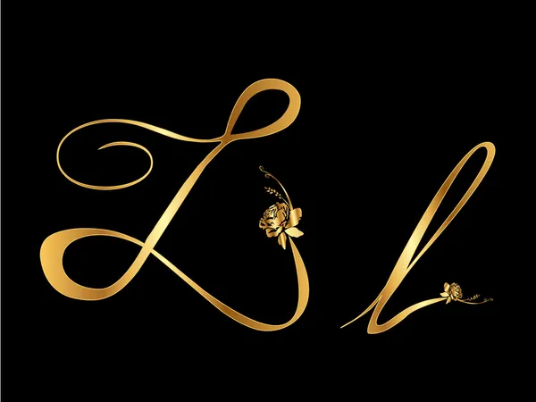 Золота векторна літера L з трояндами (збірка ) — стоковий вектор