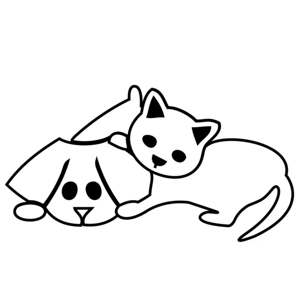 Niedliche Katze und Hund Silhouetten Logo Vektor — Stockvektor