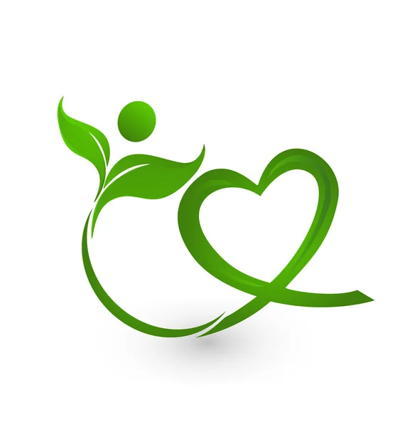 심장 로고와 녹색 자연의 벡터 — 스톡 벡터