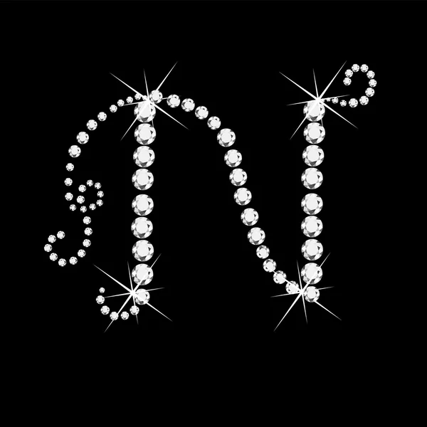 N Buchstabe mit Diamanten Bling Stars — Stockvektor