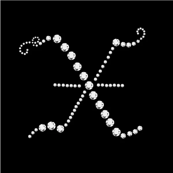 X Carta con diamantes bling stars — Vector de stock