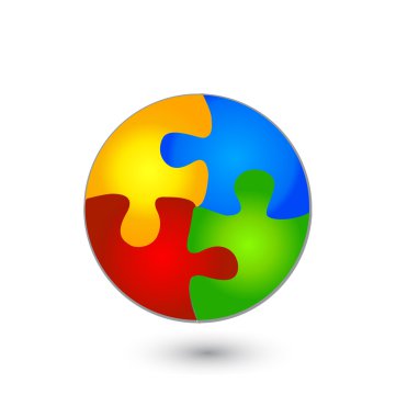 Puzzle dairenin içinde canlı renkler logo