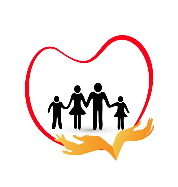 Family love protected by hands logo — Stock Vector