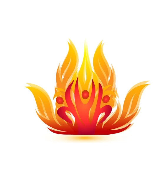 Pessoas em fogo logotipo-resgate equipe bombeiros símbolo vetor —  Vetores de Stock