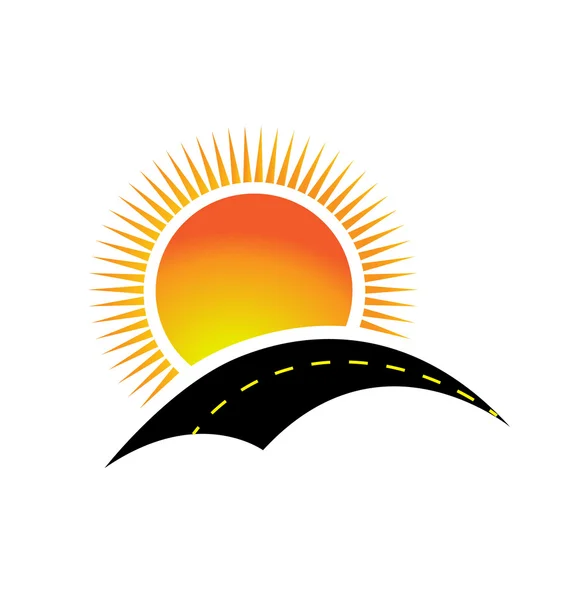 Vector de la carretera y el diseño del logotipo del sol — Archivo Imágenes Vectoriales