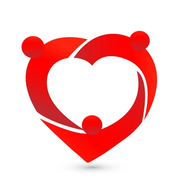 Trabajo en equipo gente corazón logo — Vector de stock