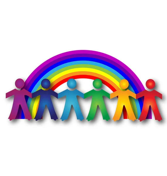 Teamwerk mensen en regenboog logo — Stockvector