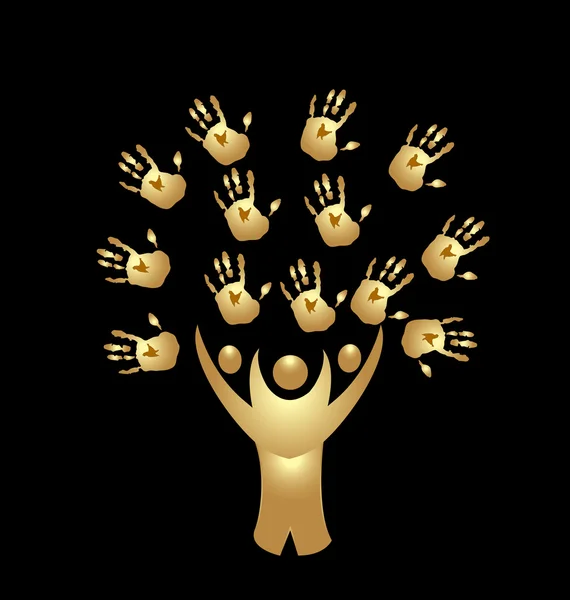 Baum Menschen und Hände Gold Logo Vektor — Stockvektor
