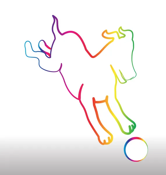 Счастливая радужная собака с логотипом мяча — стоковый вектор