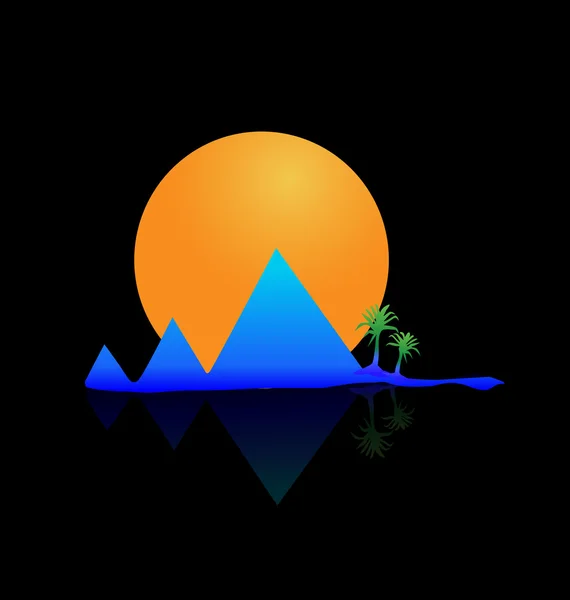 Vetor Montanhas sol e palmas logotipo — Vetor de Stock