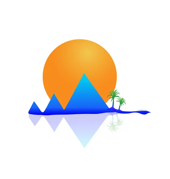 Vector Montagnes soleil et paumes logo — Image vectorielle