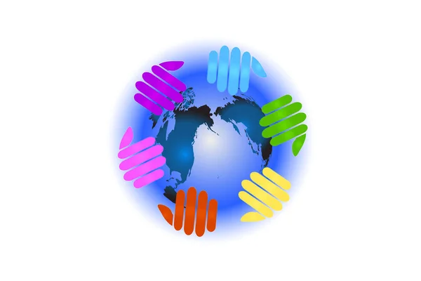 Logo Hände Rund Die Welt Teamwork Menschen Arbeiten Für Eine — Stockvektor