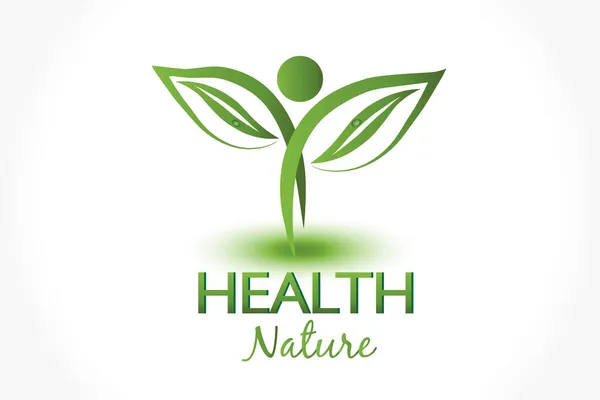 Logo Health Nature Ecology Leaf People Figure Plant Symbol Icon — Stock Vector