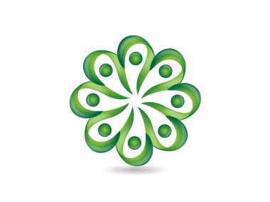 Logo teamwork unity business green ecology people in a flower shape icon logotype vector web image design
