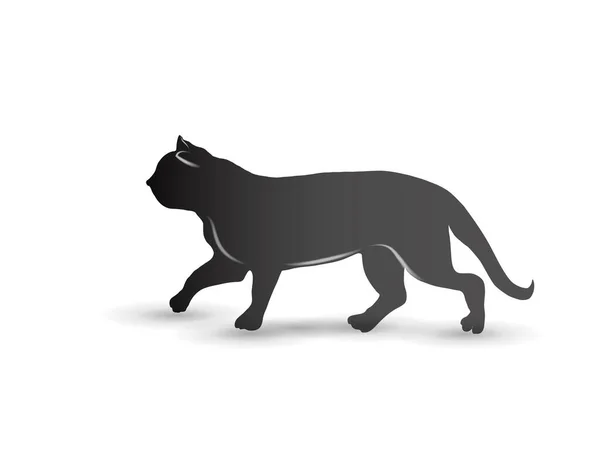 Kedi Yürüyen Simge Logo Vektör Kimlik Kartı Resim Tasarım Şablonu — Stok Vektör