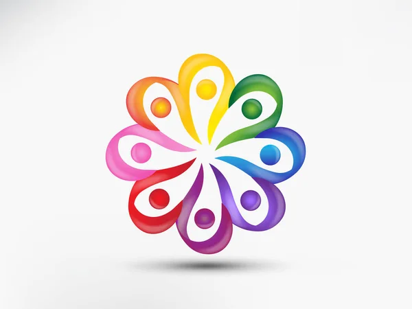 Logo Teamarbeit Einheit Business Diversität Menschen Einer Blume Form Bunt — Stockvektor