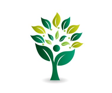 Logo ağacı, ekoloji sağlığı doğası insanları kimlik kartviziti web resmi vektör tasarım şablonundan ayırır