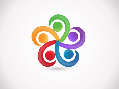 Logo takım çalışması birliği işi. Beş kişi renkli simge logoti vektör web resmi tasarımı